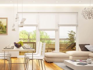 Cordless blinds and shades elegantly installed on windows, showcasing modern design and convenience.